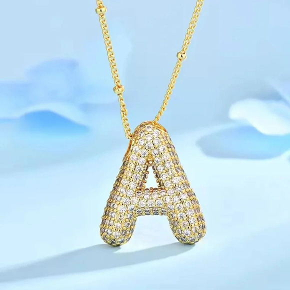 Gold Initial Necklace with Sparkling Letter Pendant" - Picture 11 of 15